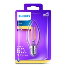 PHILIPS  LED svíčka filament E14 náhrada za 60W 2700K 7W